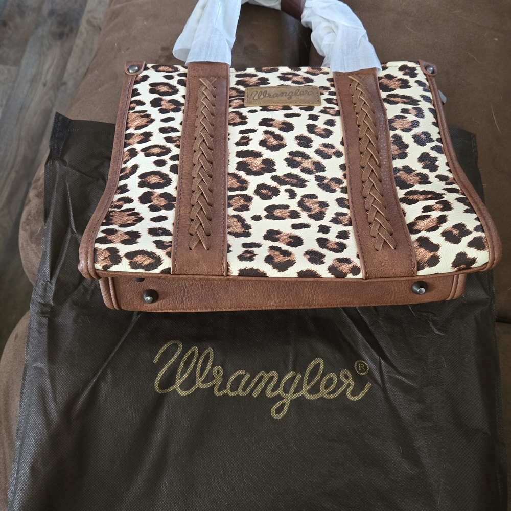 Wrangler Leopard Print Shoulder Tote in Brown and Cream